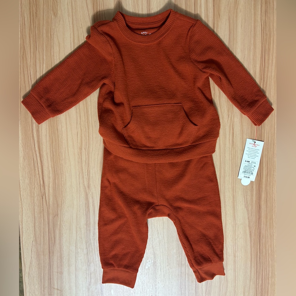 Cat & Jack Orange Footies Two Piece with Ribbed Texture